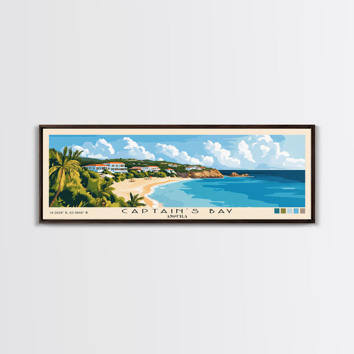 Captain's Bay, Anguila Panoramic Print, Vacation Gift, Anguila Wall Art, Beach Painting, Beach Decor, Beach Or Lakehouse Art