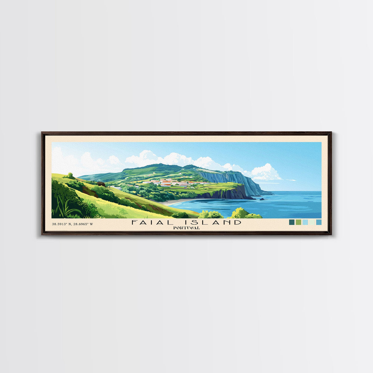 Faial Island, Portugal Panoramic Print, Vacation Gift, Portugal Wall Art, Beach Painting, Beach Decor, Large Wall Art, Wood Frame Art