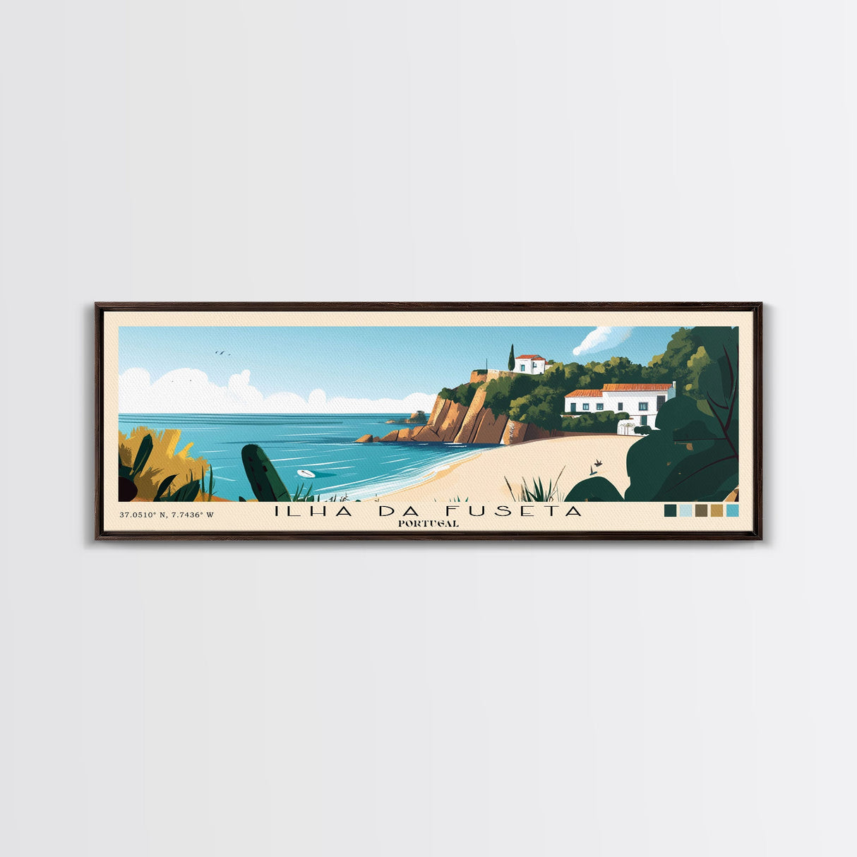 Ilha da Fuseta, Portugal Panoramic Print, Vacation Gift, Portugal Wall Art, Beach Painting, Beach Decor, Large Wall Art, Wood Frame Art
