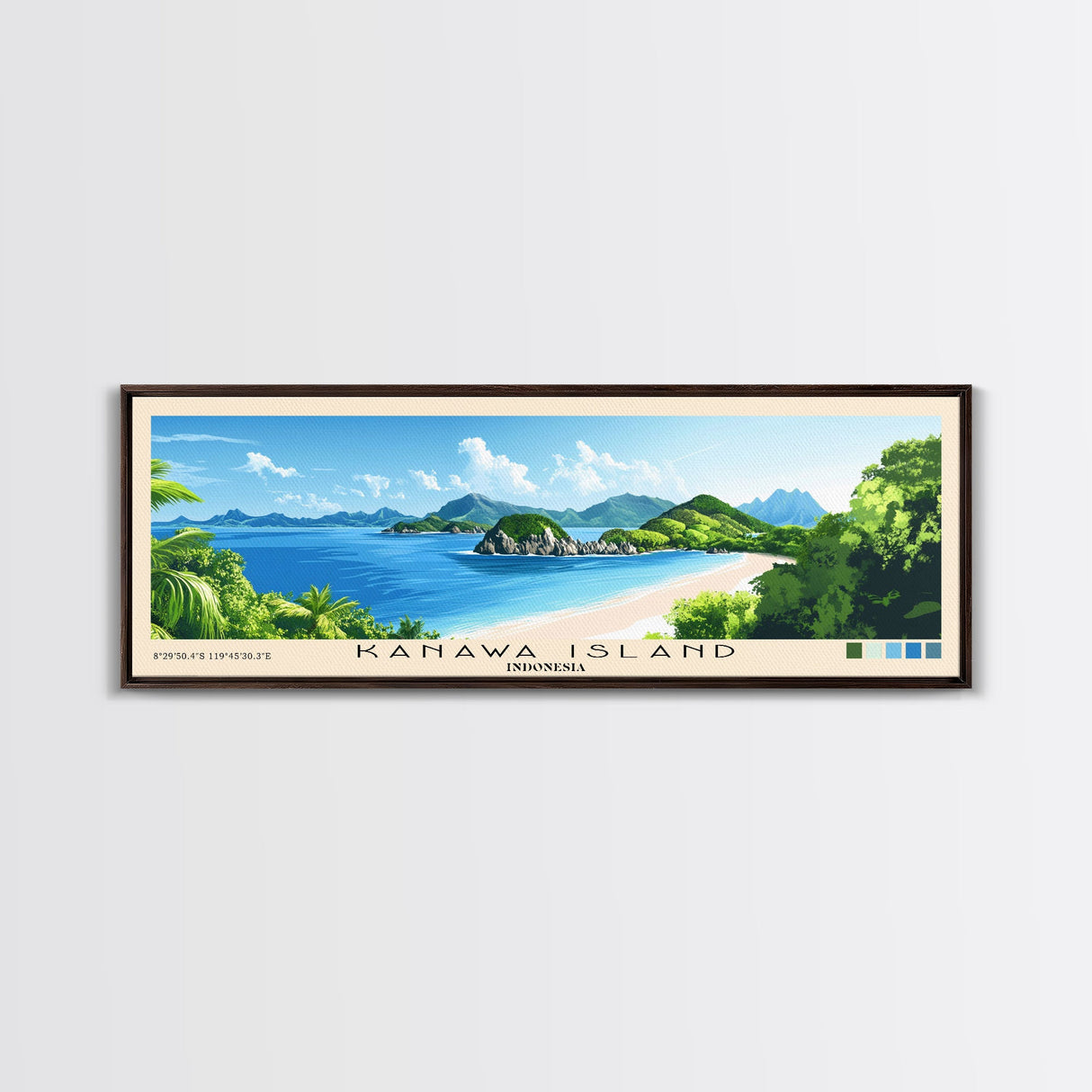 Kanawa Island, Indonesia Panoramic Beach Print, Vacation Gift, Indonesia Wall Art, Beach Painting, Beach Decor, Beach Painting