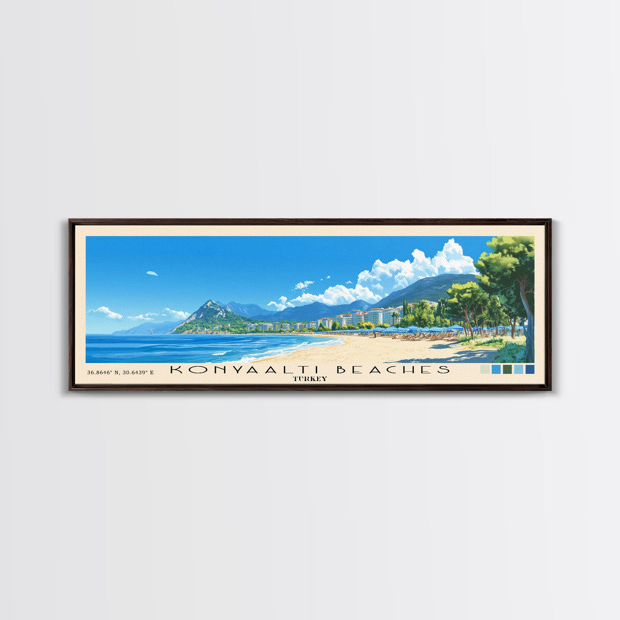 Konyaaltı Beaches, Turkey Panoramic Print, Vacation Gift, Turkey Wall Art, Beach Painting, Beach Decor, Beach Or Lakehouse Art