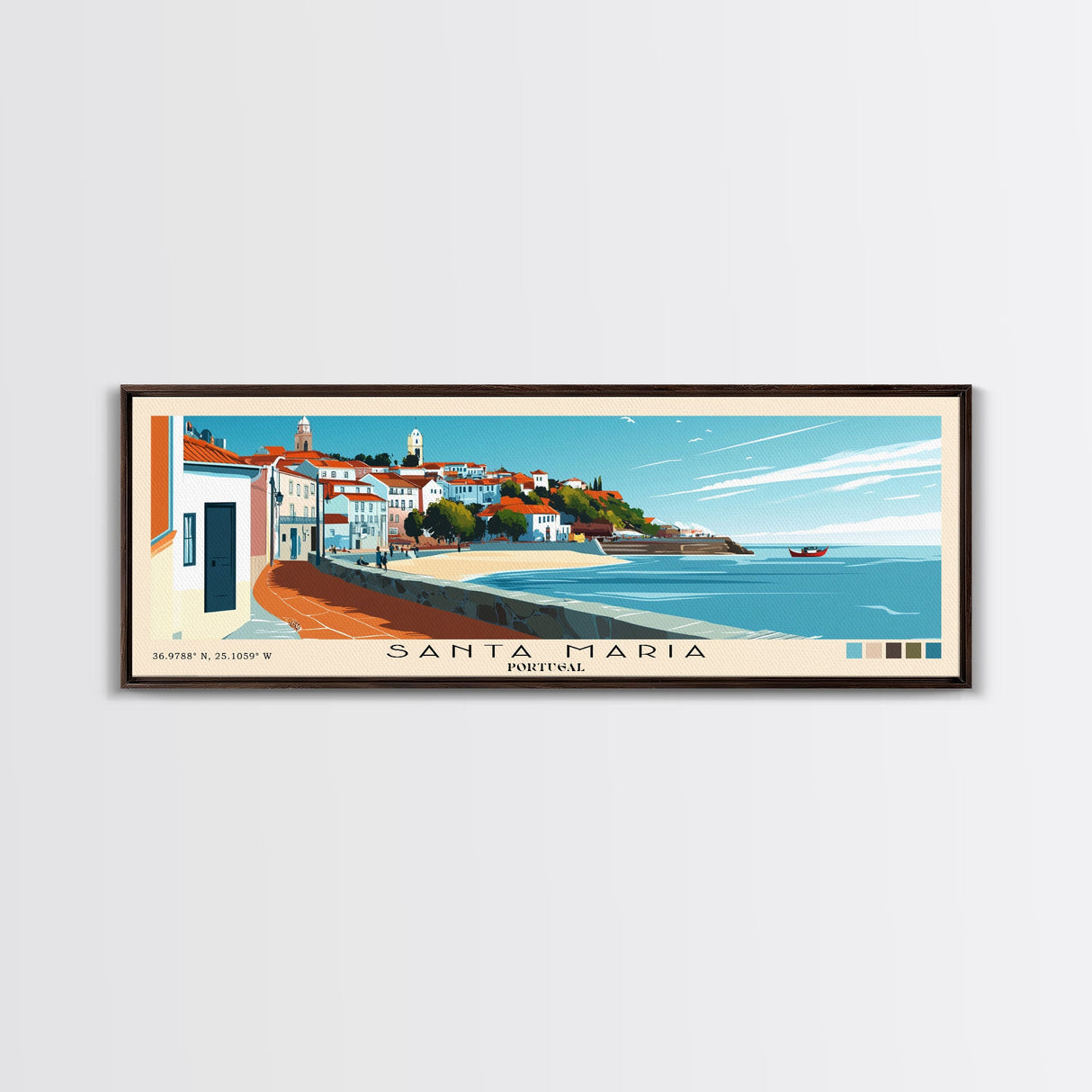 Santa Maria, Portugal Panoramic Beach Print, Vacation Gift, Portugal Wall Art, Beach Painting, Beach Decor, Beach Painting