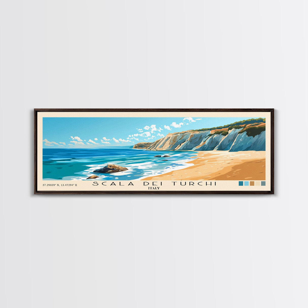 Scala dei Turchi, Italy Panoramic Print, Vacation Gift, Italy Wall Art, Beach Painting, Beach Decor, Large Wall Art, Wood Frame Art