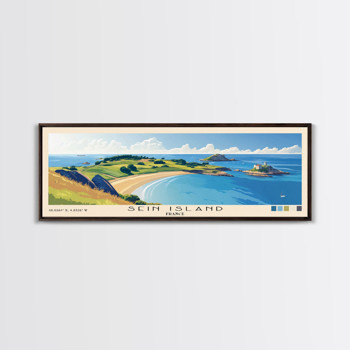 Sein Island, France Panoramic Print, Vacation Gift, France Wall Art, Beach Painting, Beach Decor, Large Wall Art, Wood Frame Art