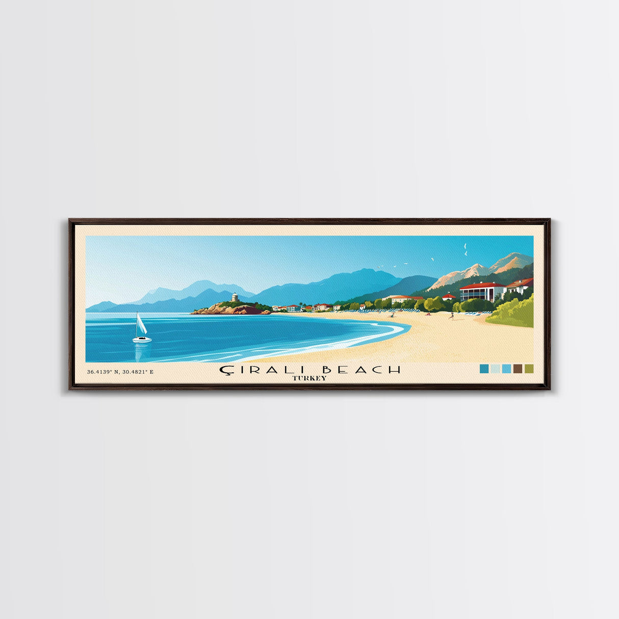 Çıralı Beach, Turkey Panoramic Print, Vacation Gift, Turkey Wall Art, Beach Painting, Beach Decor, Beach Or Lakehouse Art