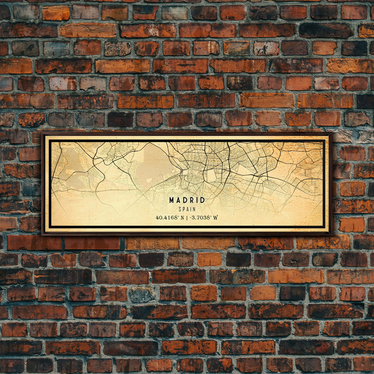 Panoramic Madrid Spain map print poster or framed canvas, Madrid map print poster canvas, city map print poster canvas, Vintage Travel Art