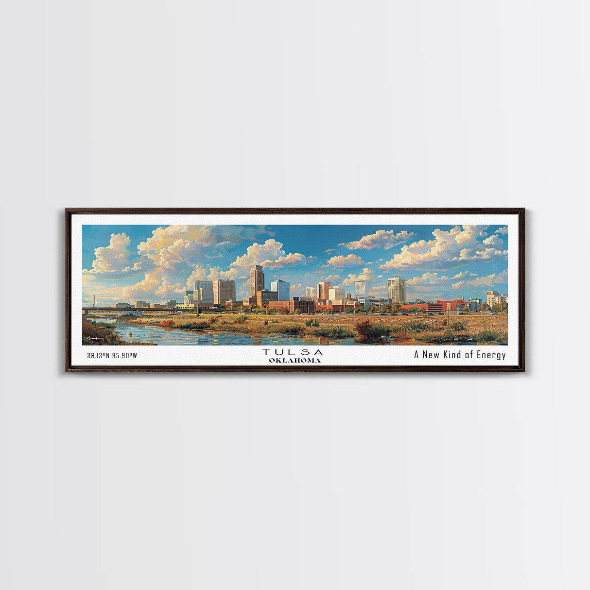 Tulsa Oklahoma Panoramic Framed Canvas Print, Retro Wall Art, Travel Poster, Artistic Living Room Decor, Unique Office Gift, Original Artwork
