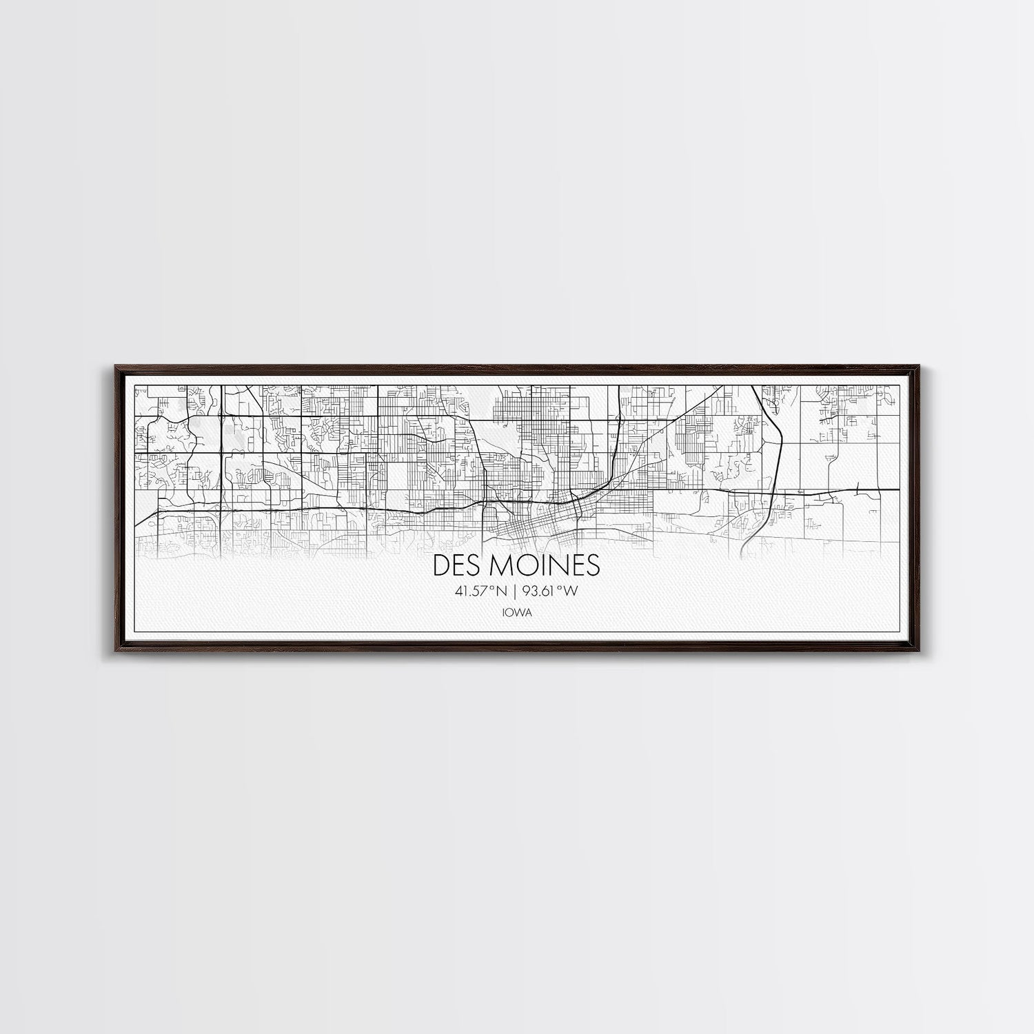 Panoramic Des Moines City Map, Iowa Art, Map Print, Minimalist Wall Art, Canvas Art, Housewarming Gift, Street Map Art, Closing Gift