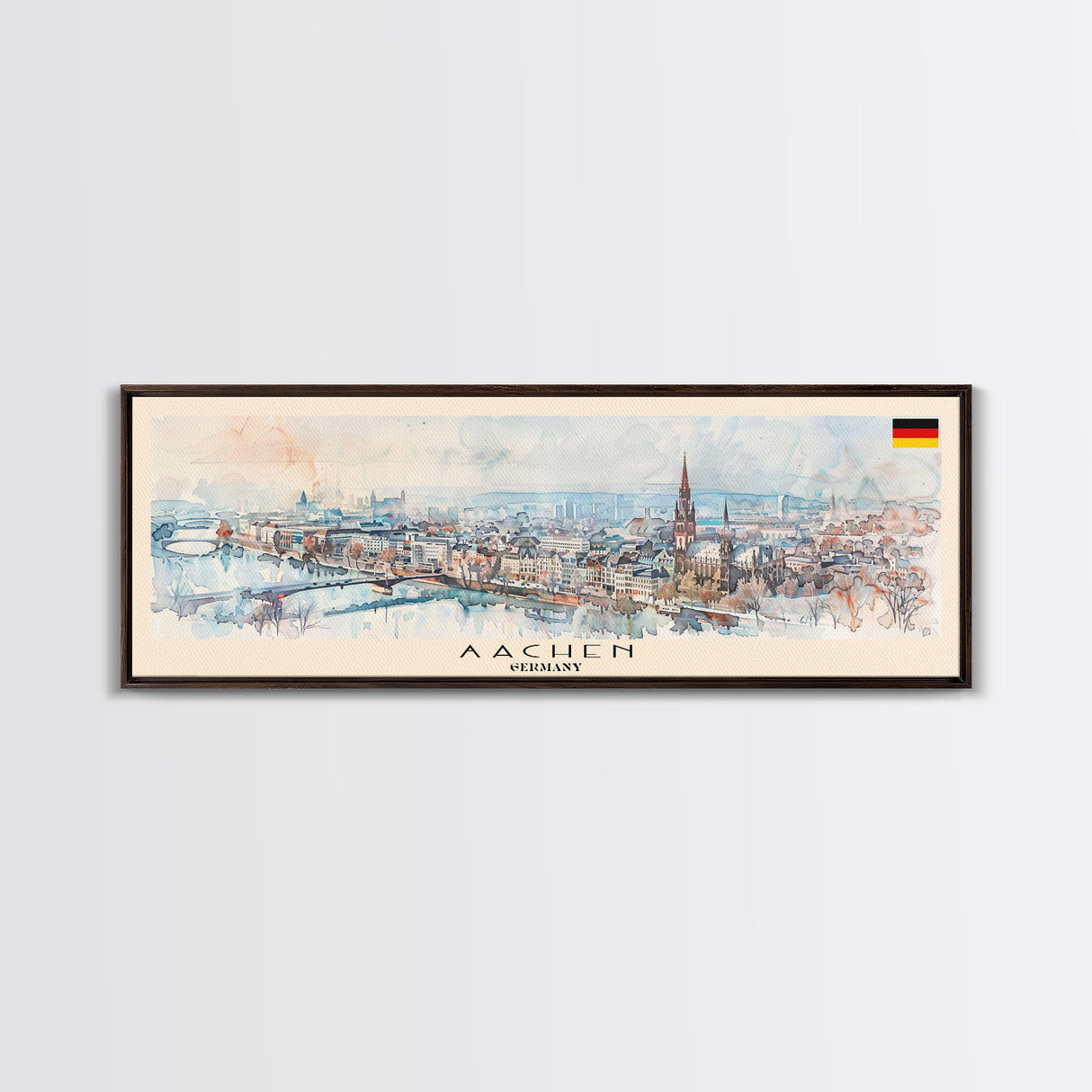 Aachen Germany Panoramic Travel Poster, Framed Canvas Print or Metal Wall Art, Travel Art, Home Decor, Panoramic Painting, Midcentury Art