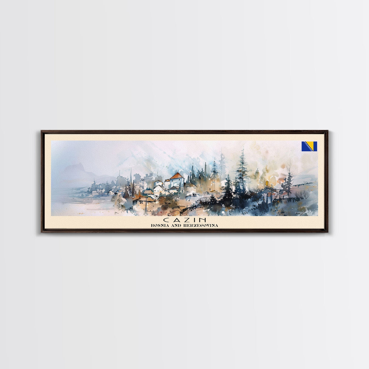 Cazin Bosnia Travel Art, City Art, Framed Canvas Print or Metal Wall Art, Europe Travel Poster, Panoramic Wall Art, Extra Wide Wall Art