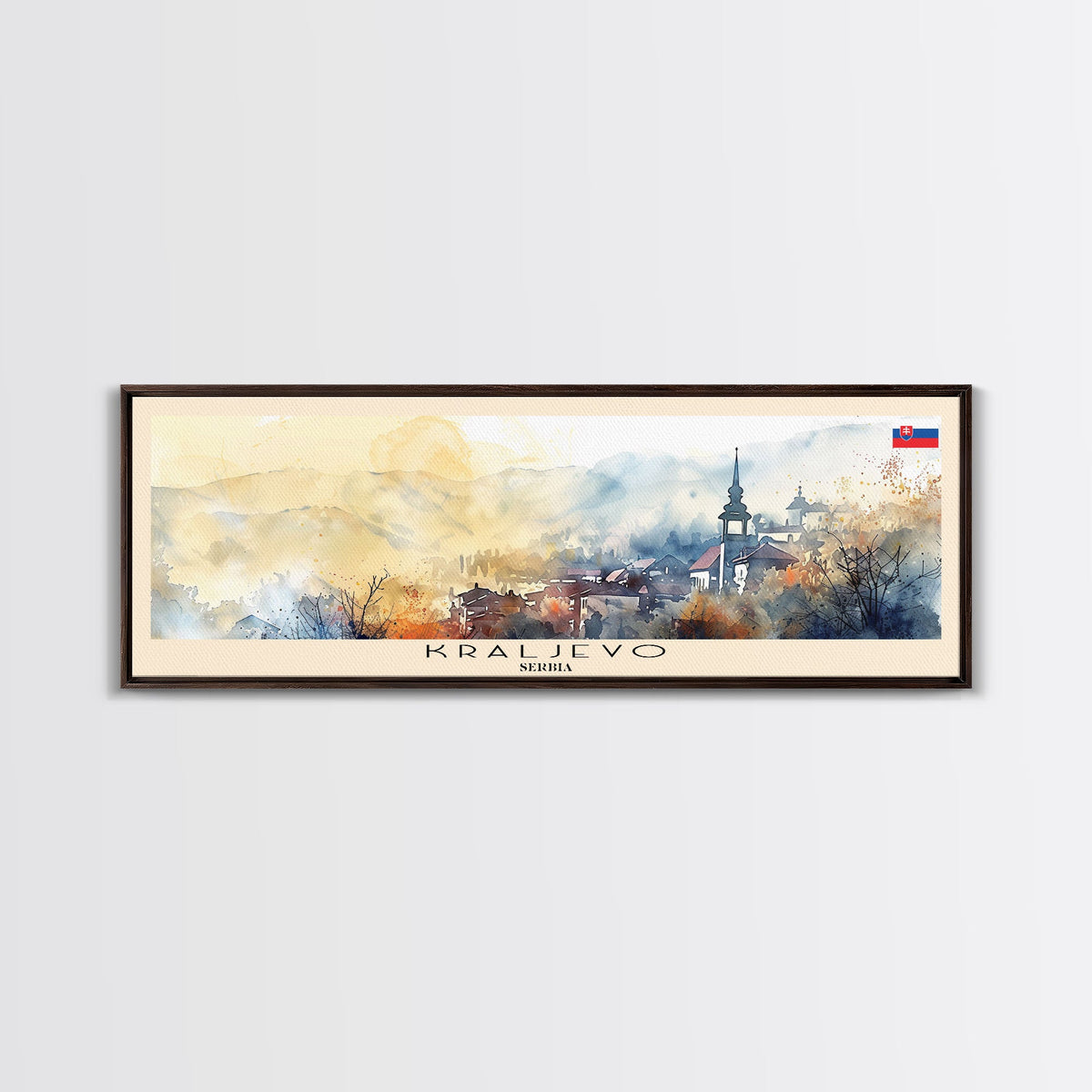 Kraljevo Serbia Panoramic Travel Poster, Framed Canvas Print or Metal Wall Art, Travel Art, Home Decor, Panoramic Painting, Midcentury Art