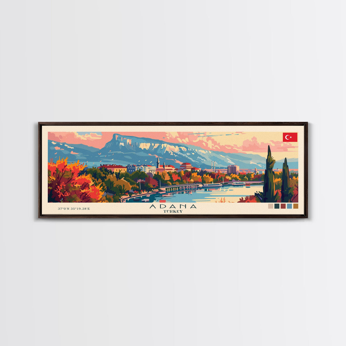 Adana Turkey Travel Art, City Art, Framed Canvas Print or Metal Wall Art, Europe Travel Poster, Panoramic Wall Art, Extra Wide Wall Art