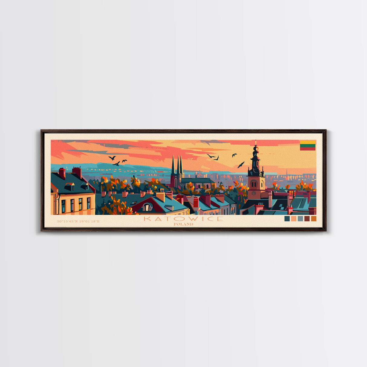 Katowice Poland Wall Art, Panoramic Travel Poster, Panoramic Framed Canvas Print, City Wall Art, Wall Hanging Home Decor, Travel Art