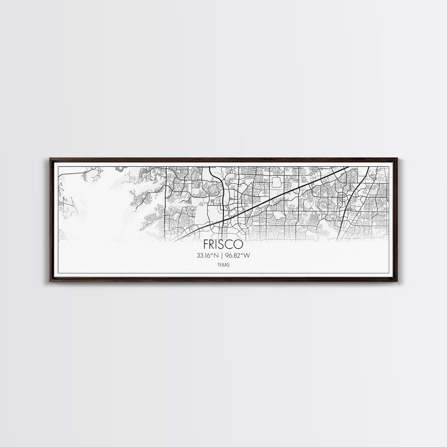 Panoramic Frisco City Map, Texas Art, Map Print, Minimalist Wall Art, Canvas Art, Housewarming Gift, Street Map Art, Closing Gift