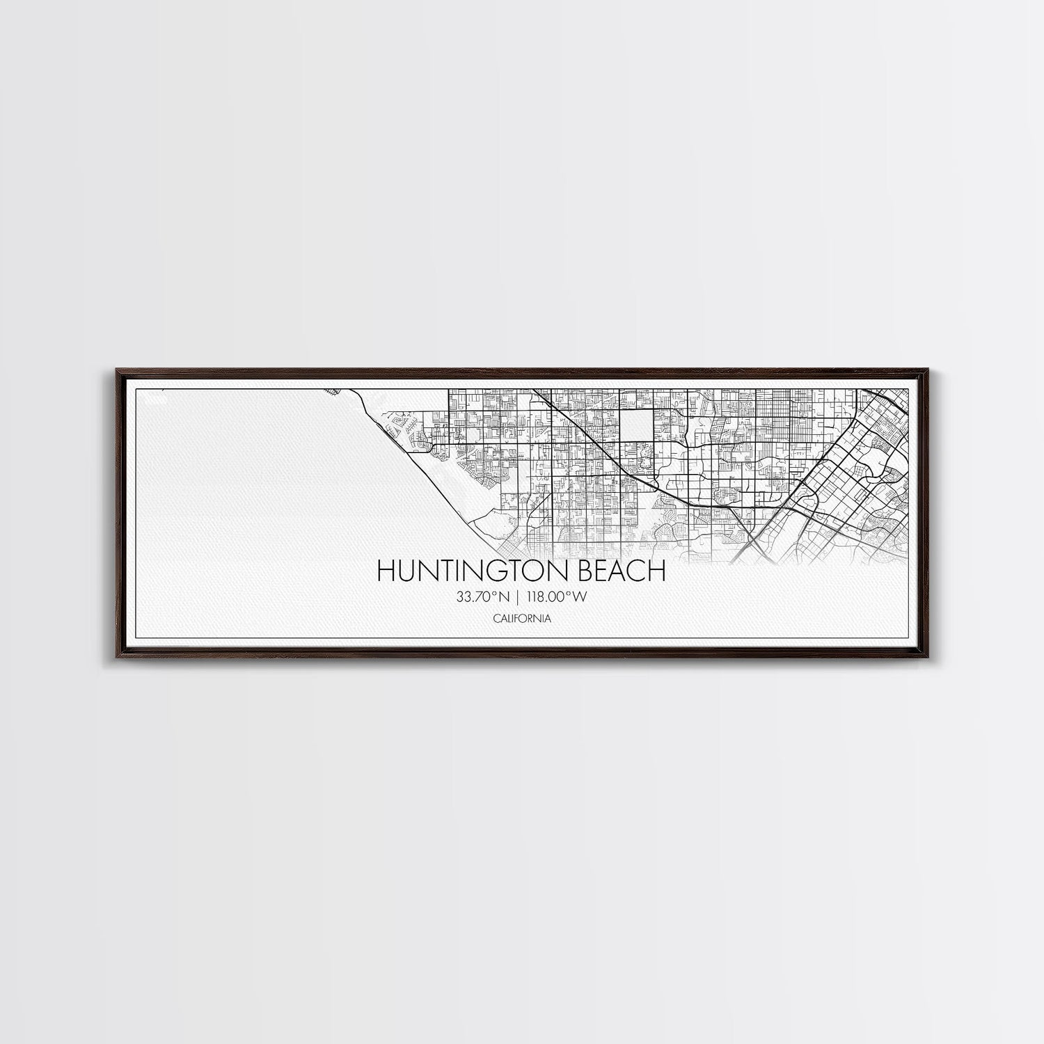 Panoramic Huntington Beach City Map, California Art, Map Print, Minimalist Wall Art, Canvas Art, Housewarming Gift, Street Map, Closing Gift