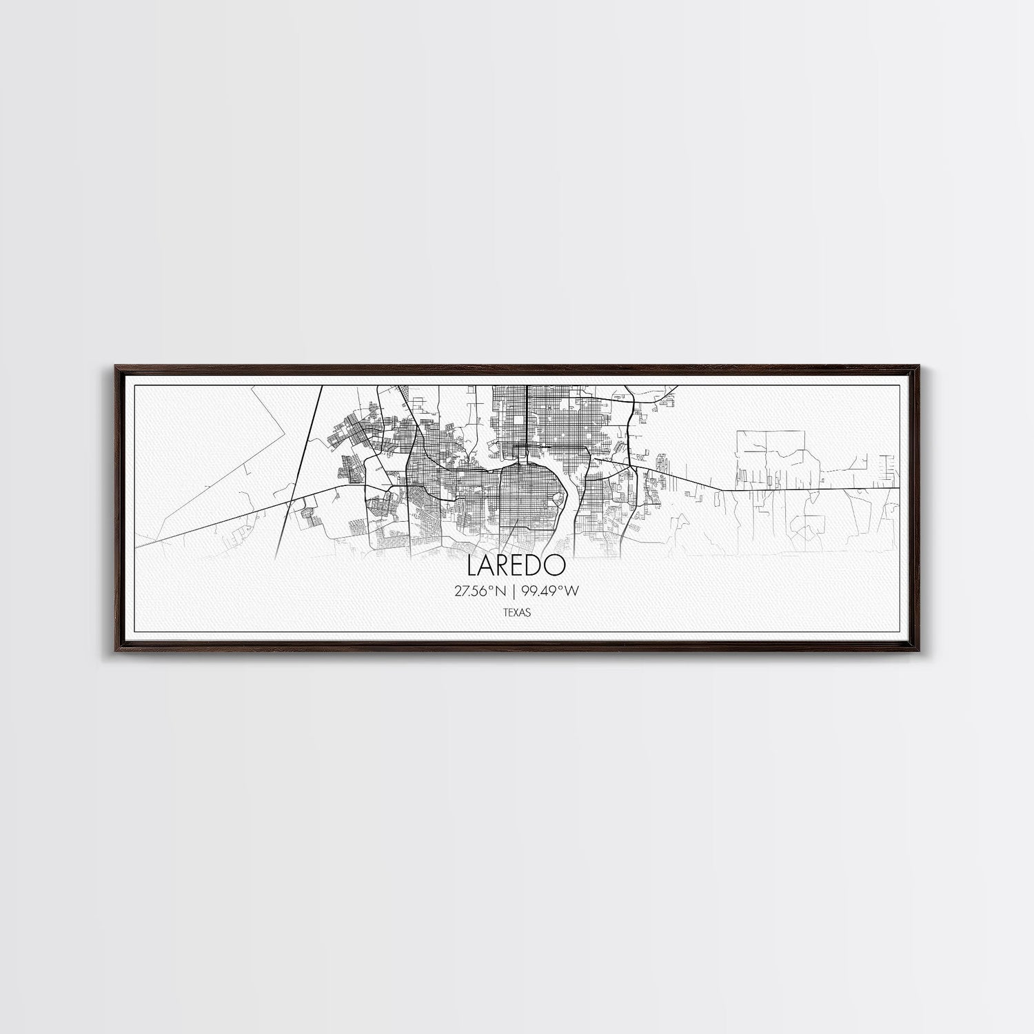 Panoramic Laredo City Map, Texas Art, Map Print, Minimalist Wall Art, Canvas Art, Housewarming Gift, Street Map Art, Closing Gift