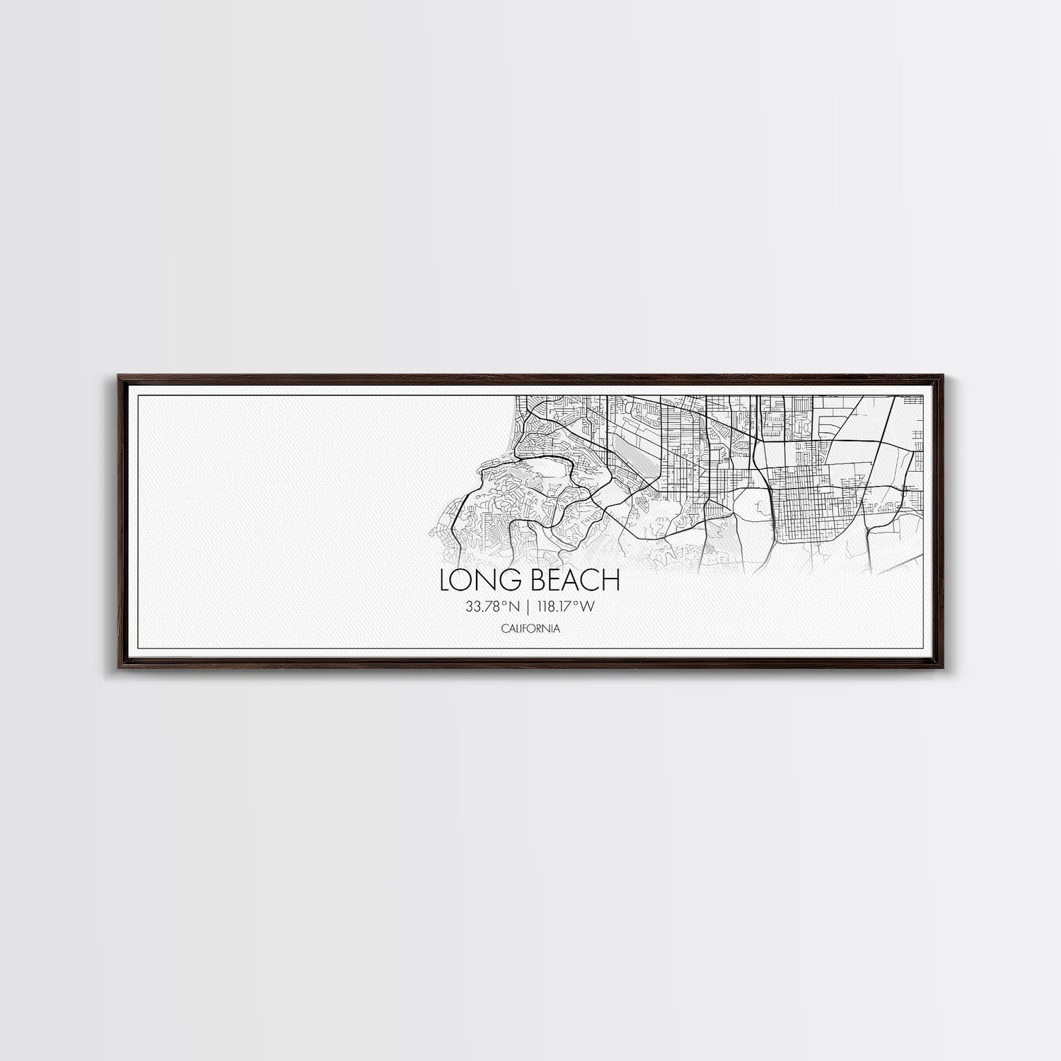 Panoramic Long Beach City Map, California Art, Map Print, Minimalist Wall Art, Canvas Art, Housewarming Gift, Street Map Art, Closing Gift