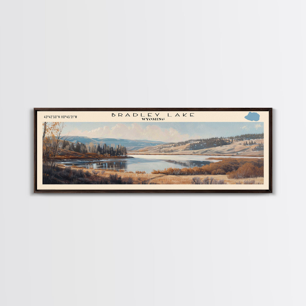Bradley Lake Wyoming Framed Canvas Print, Panoramic Lake House Decor, Wall Art, Travel Poster, Rustic Lake Painting, Nature Art