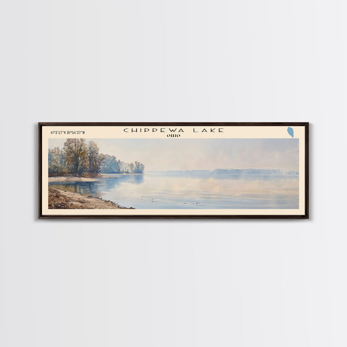 Chippewa Lake Ohio Framed Canvas Print, Lake House Decor, Panoramic Wide Art, Travel Poster, Modern Lake Painting, Nature Art