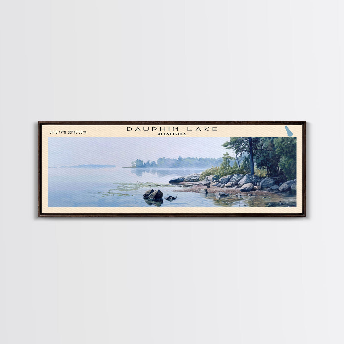 Dallas Lake Indiana Framed Canvas Print, Lake House Decor, Panoramic Wall Art, Travel Poster, Rustic Lake Painting, Home Decor
