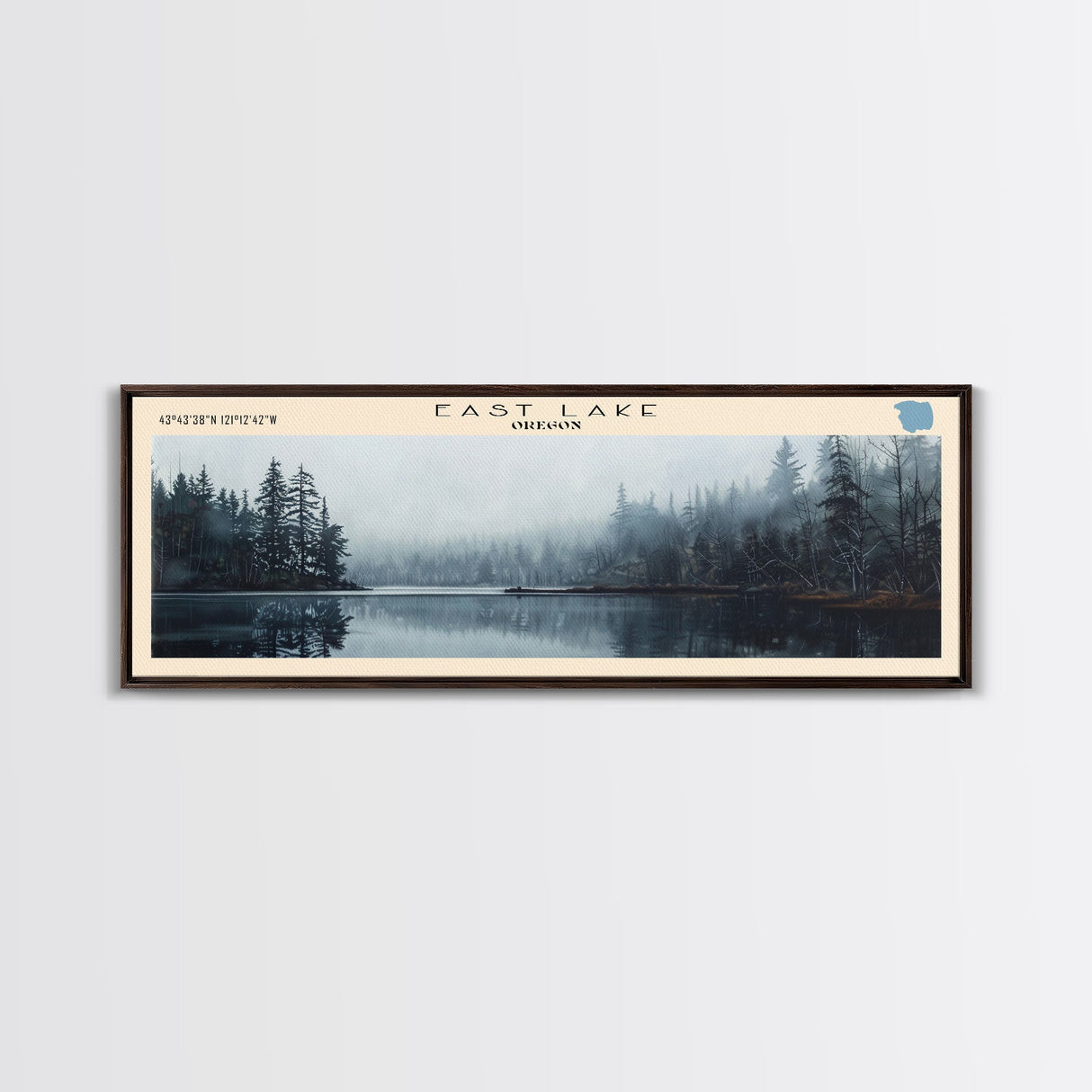 East Lake Oregon Framed Canvas Print, Panoramic Lake House Decor, Wall Art, Travel Poster, Rustic Lake Painting, Home Decor