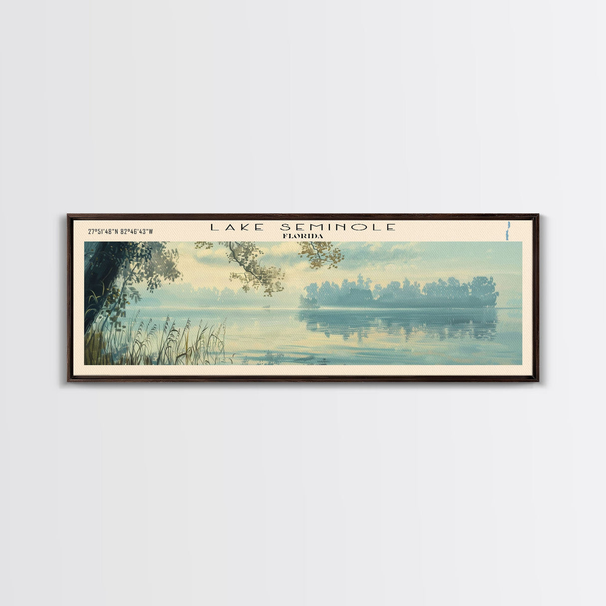 Lake Seminole, Boho Art, Scenic Landscape, Travel Poster Art, Wall Art, Home Decor, Nature Scene, Lake Painting, Minimalist Art, Contemporary Art, Travel Print, Framed Canvas Print, Lake House Decor, Panoramic Print