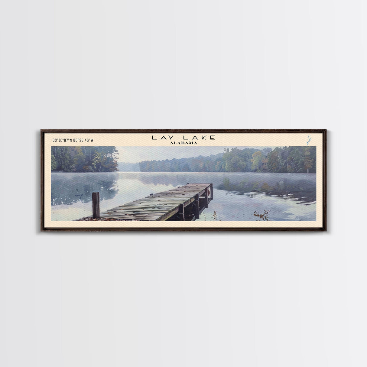 Lay Lake Alabama Framed Canvas Print, Lake House Decor, Panoramic Wall Art, Travel Poster, Beautiful Landscape Painting, Modern Art