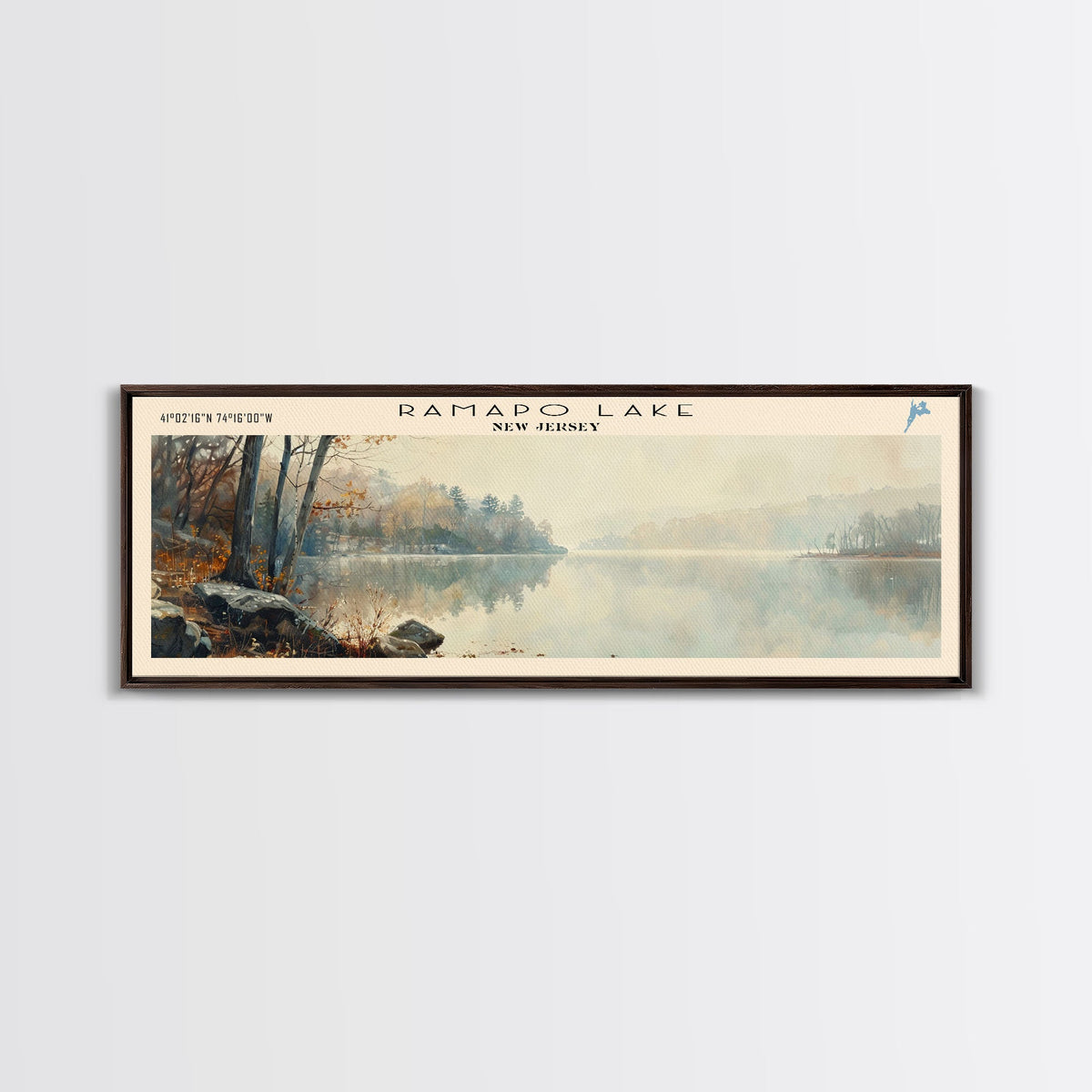 Saint Mary Lake Montana Framed Canvas Print, Lake House Decor, Panoramic Wall Art, Travel Poster, Scenic Lake Painting, Living Room Decor