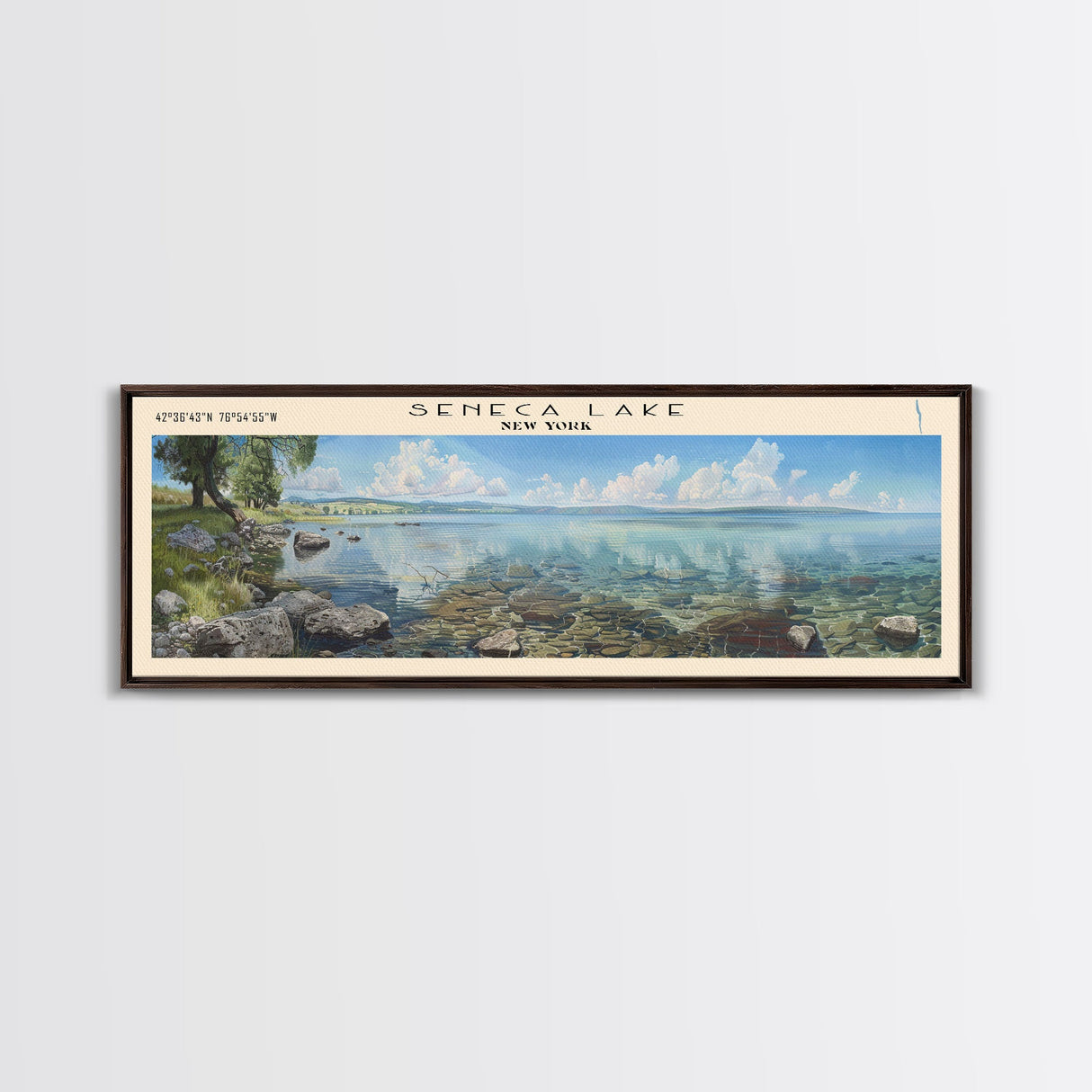 Seneca Lake New York Panoramic Framed Canvas Print, Lake House Decor, Wall Art, Travel Poster, Serene Lake Scene, Bedroom Decor