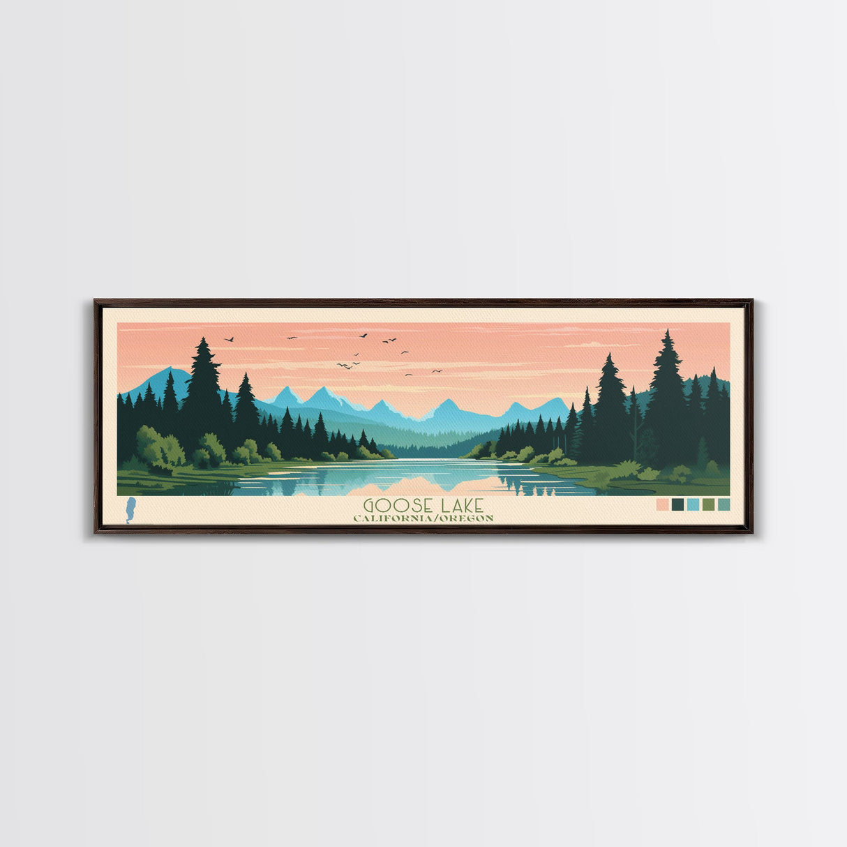 Goose Lake California Oregon Framed Canvas Print, Panoramic Wall Art, Midcentury Modern, Pop Art, Living Room Decor, Travel Poster, Lake View, Nature Art