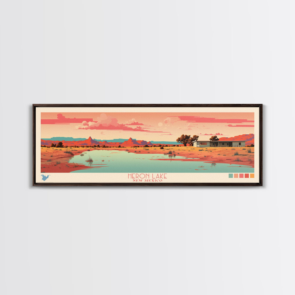 Heron Lake New Mexico Framed Canvas Print, Panoramic Art, Midcentury Modern, Pop Art, Bedroom Decor, Travel Poster, Artistic Decor, Home Decor