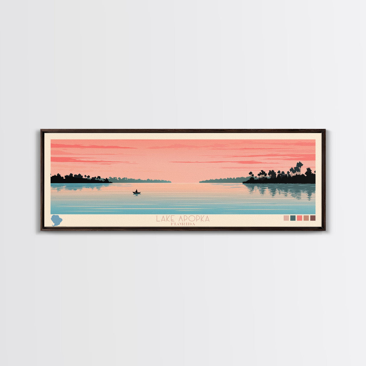 Lake Apopka Florida Framed Canvas Print, Panoramic Art, Midcentury Modern, Pop Art, Living Room Wall Art, Travel Poster, Lake House Decor