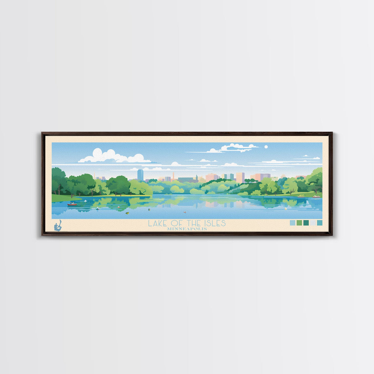 Lake of the Isles Minneapolis Framed Canvas Print, Panoramic Wall Art, Midcentury Modern, Pop Art, Living Room Decor, Travel Poster, Lake House Art