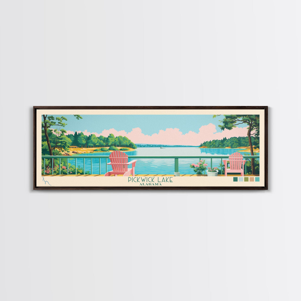 Pickwick Lake, Alabama Framed Canvas Print, Home Decor, Midcentury Modern Art, Panoramic Travel Poster, Wall Art, Pop Art