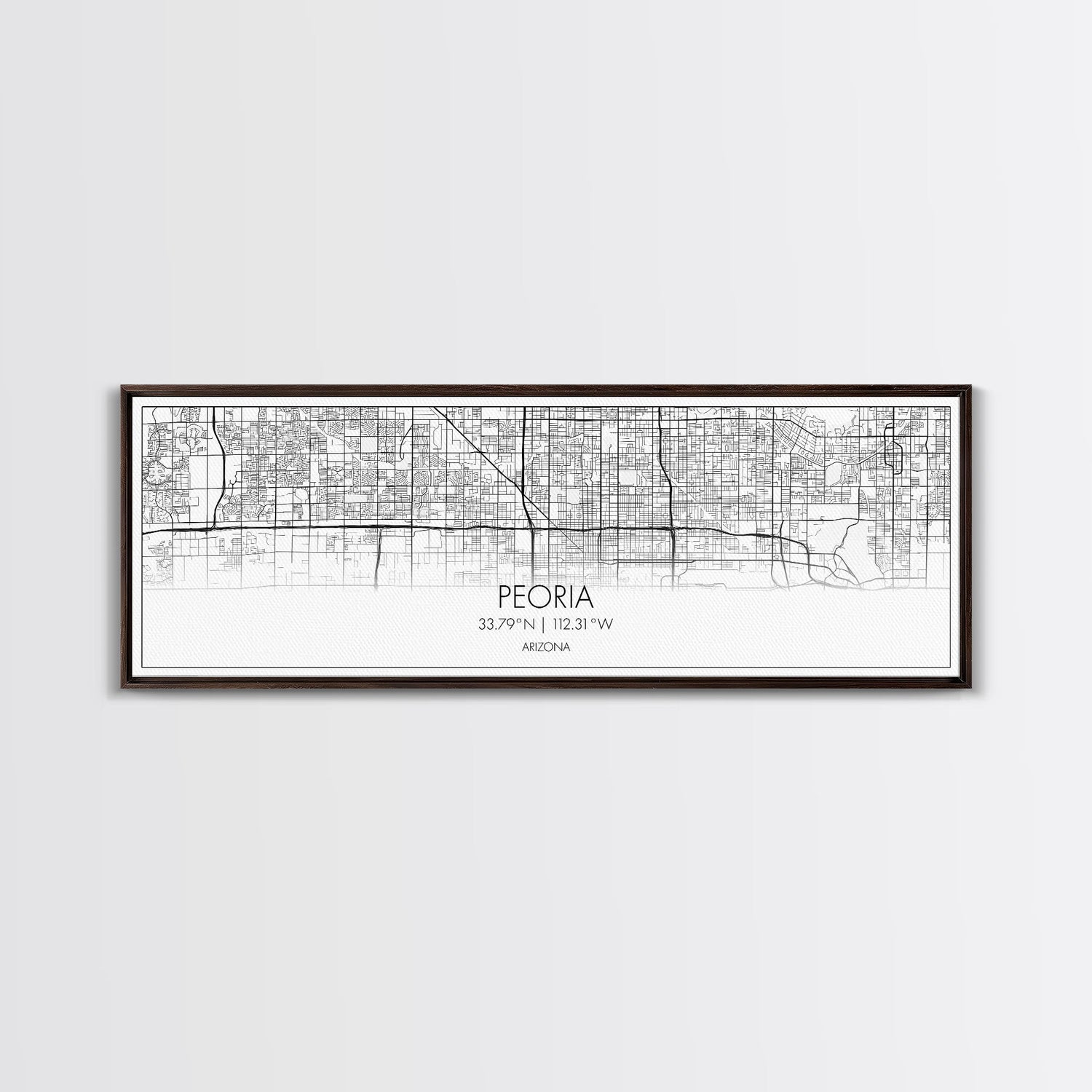 Panoramic Peoria City Map, Arizona Art, Map Print, Minimalist Wall Art, Canvas Art, Housewarming Gift, Street Map Art, Closing Gift