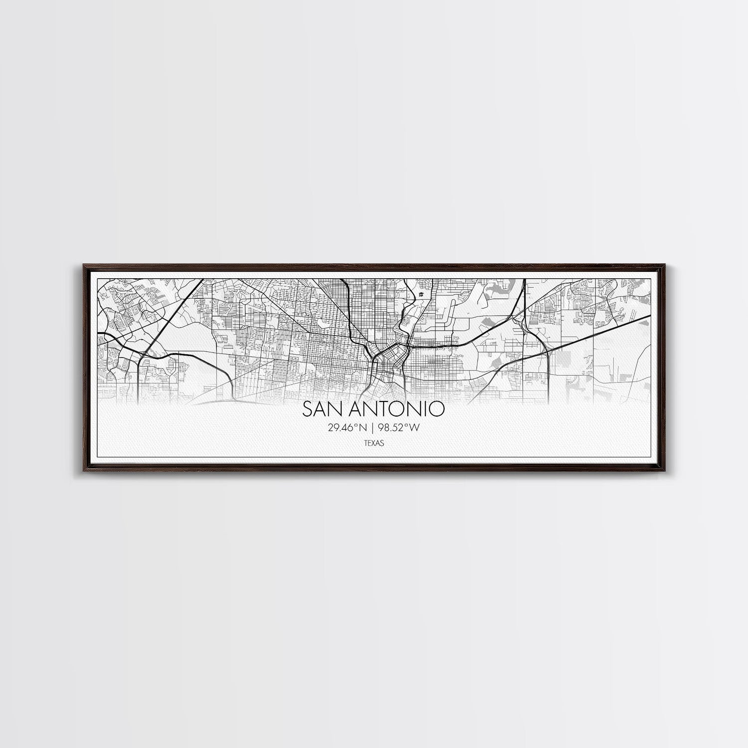 Panoramic San Antonio City Map, Texas Art, Map Print, Minimalist Wall Art, Canvas Art, Housewarming Gift, Street Map Art, Closing Gift
