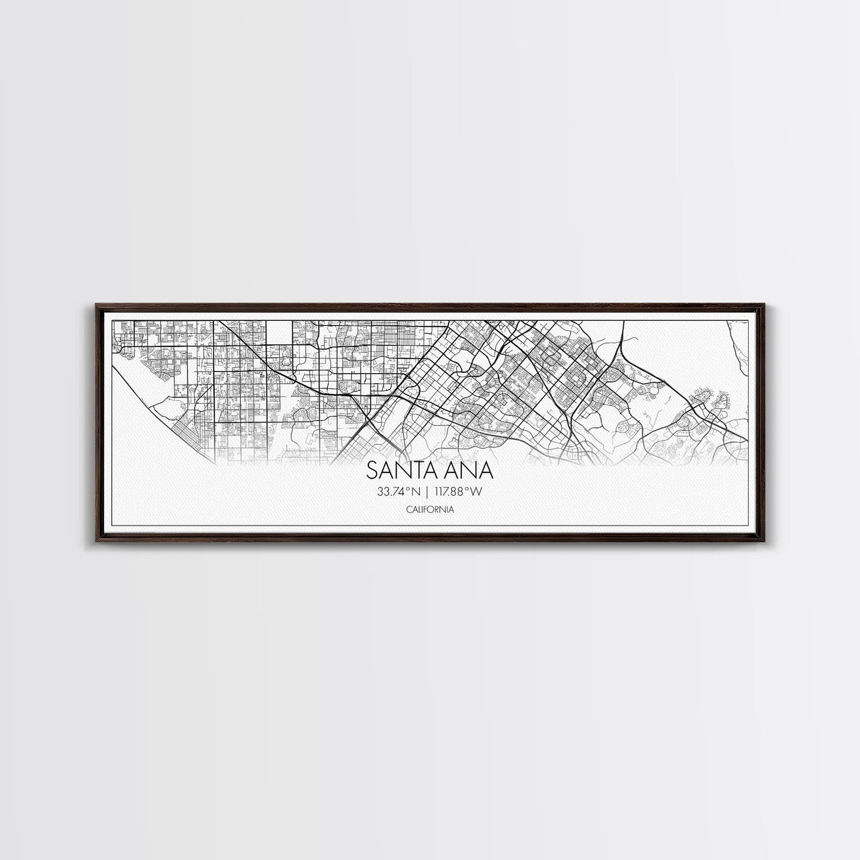 Panoramic Santa Ana City Map, California Art, Map Print, Minimalist Wall Art, Canvas Art, Housewarming Gift, Street Map Art, Closing Gift