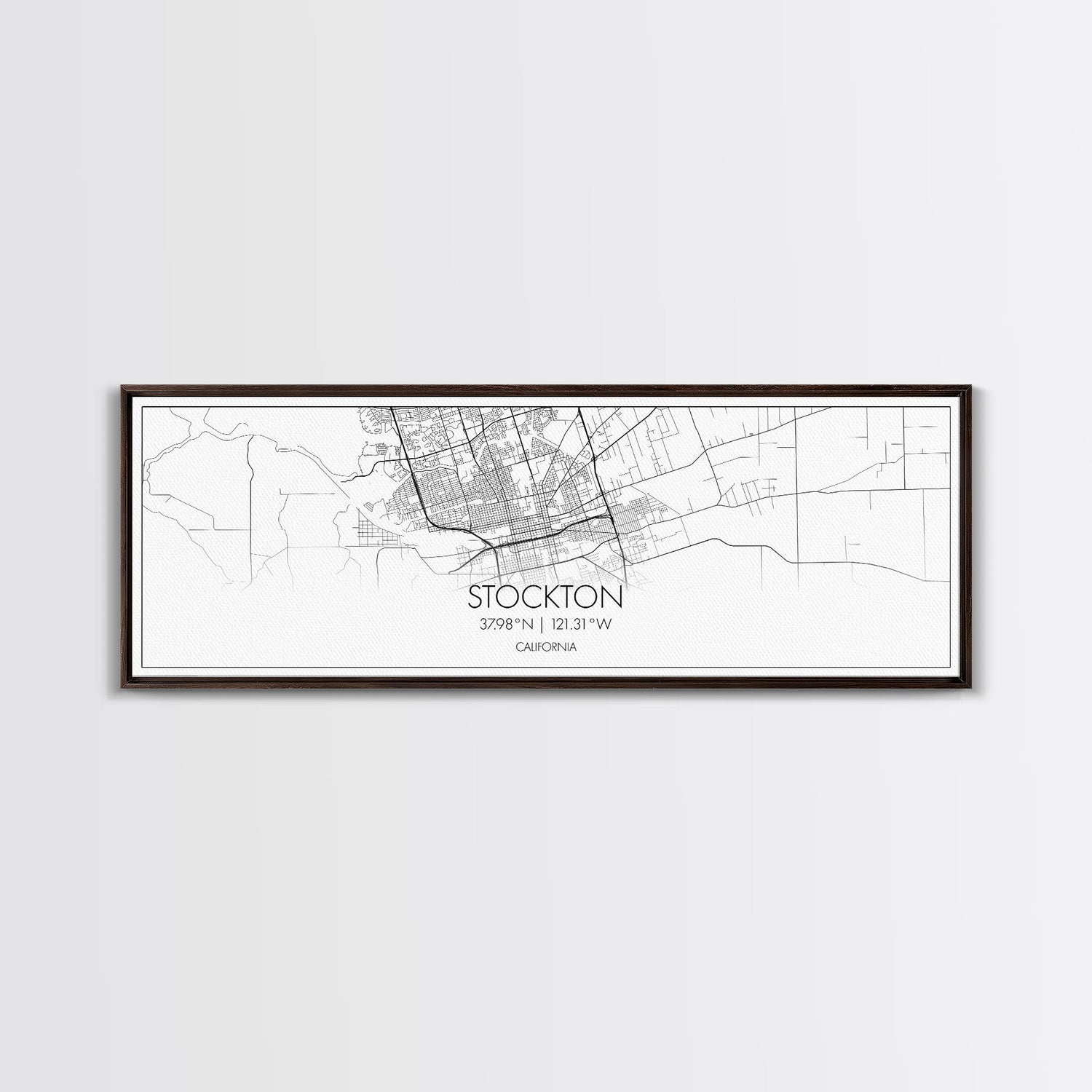 Panoramic Stockton City Map, California Art, Map Print, Minimalist Wall Art, Canvas Art, Housewarming Gift, Street Map Art, Closing Gift