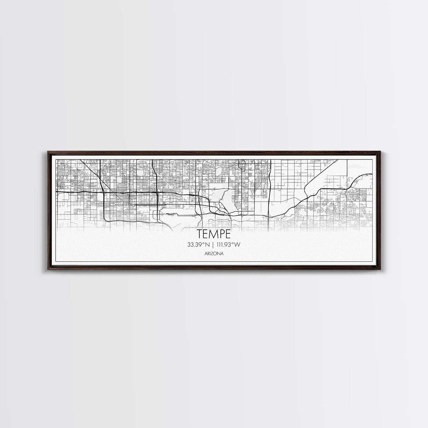 Panoramic Tempe City Map, Arizona Art, Map Print, Minimalist Wall Art, Canvas Art, Housewarming Gift, Street Map Art, Closing Gift