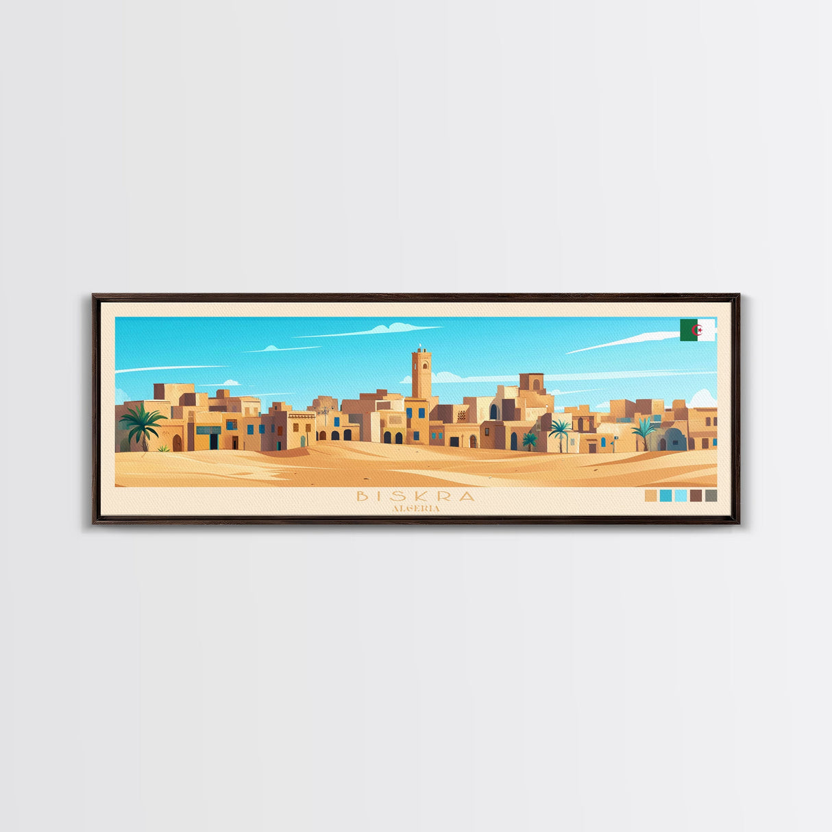 Biskra, Algeria Panoramic Travel Poster Canvas Print, Biskra, Algeria Painting, Algeria Art, Biskra Travel Art, Guest Room Painting