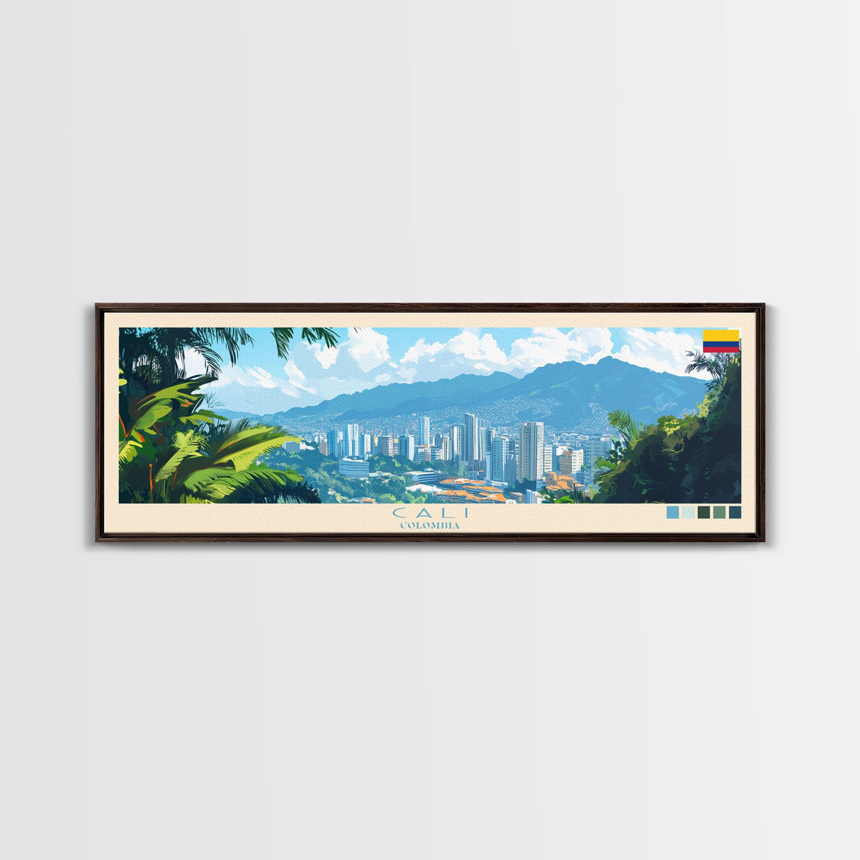 Cali, Colombia Travel Poster Panoramic Canvas Print, Cali, Colombia Painting, Colombia Art, Cali Travel Art, Guest Room Painting