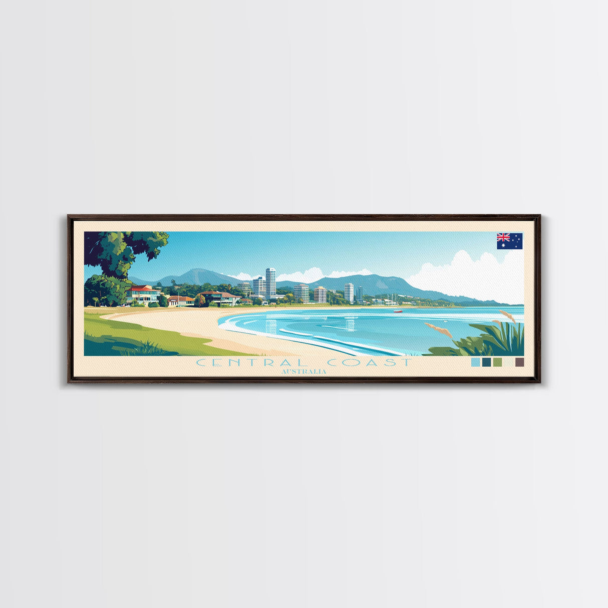 Central Coast, Australia Panoramic Travel Poster Canvas Print, Central Coast, Australia Painting, Australia Art, Central Coast Panoramic Travel Art, Travel Painting