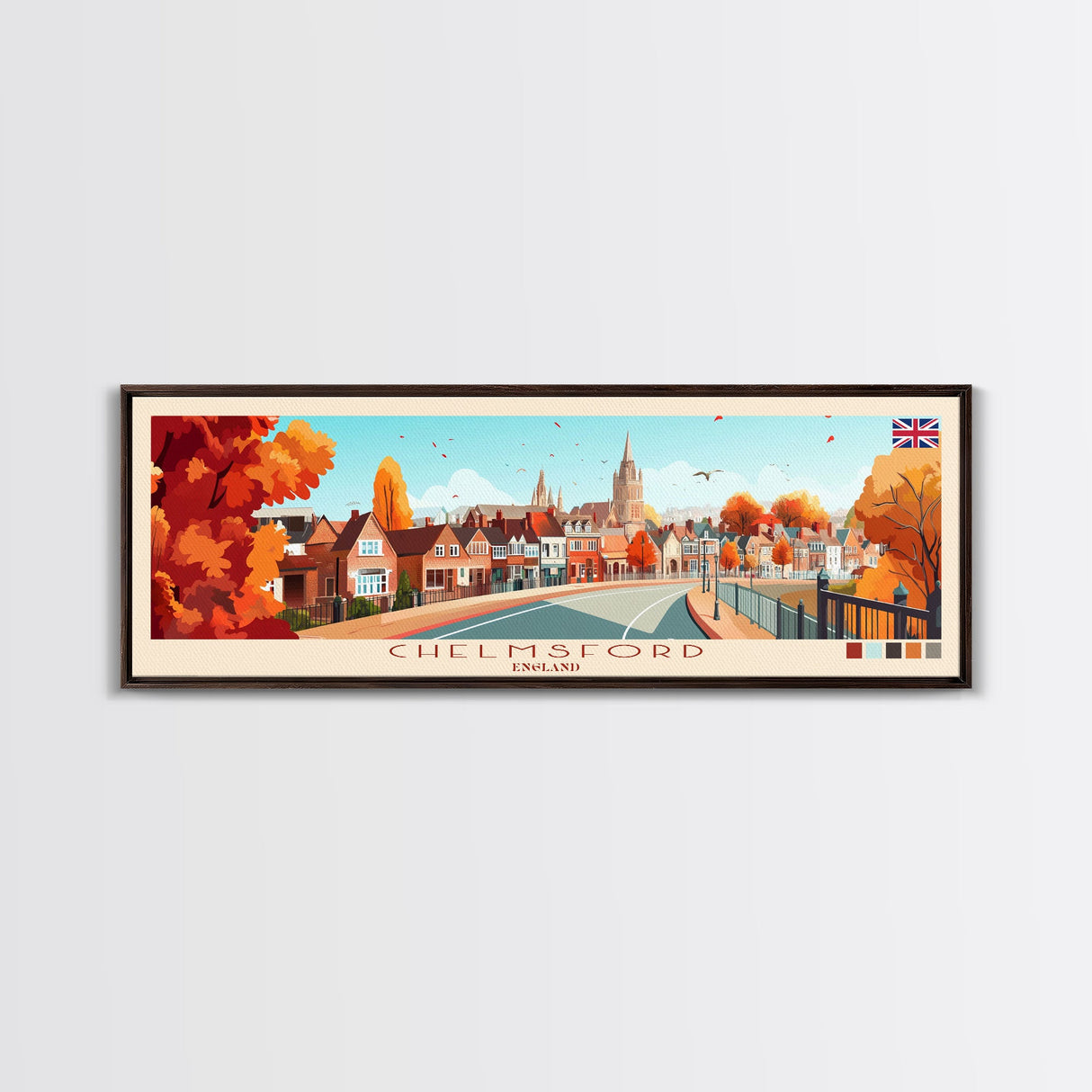 Chelmsford, England Travel Poster Panoramic Canvas Print, Chelmsford, England Painting, England Art, Chelmsford Travel Art, Guest Room Painting