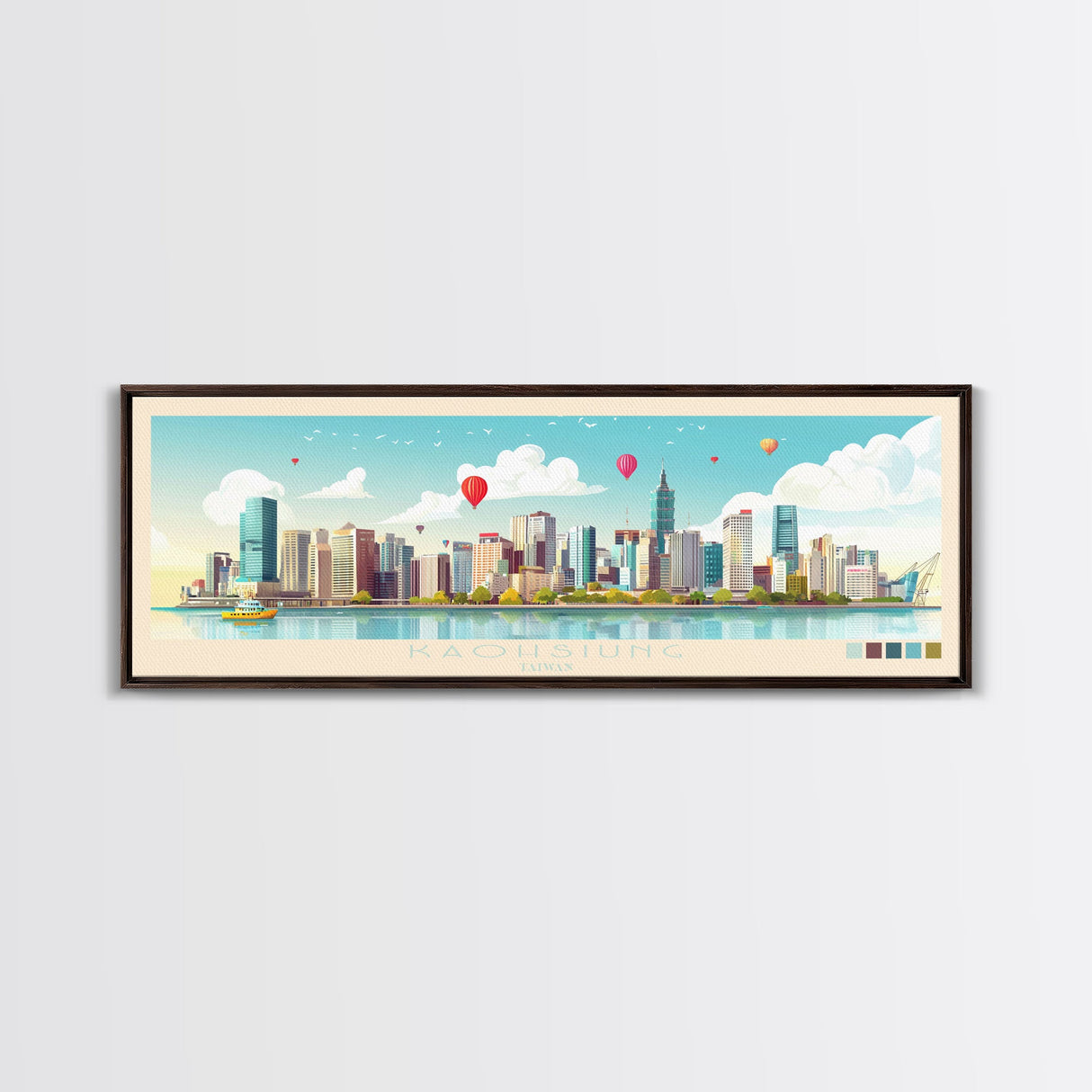 Kaohsiung, Taiwan Panoramic Travel Poster Canvas Print, Kaohsiung, Taiwan Painting, Taiwan Art, Kaohsiung Travel Art, Guest Room Painting