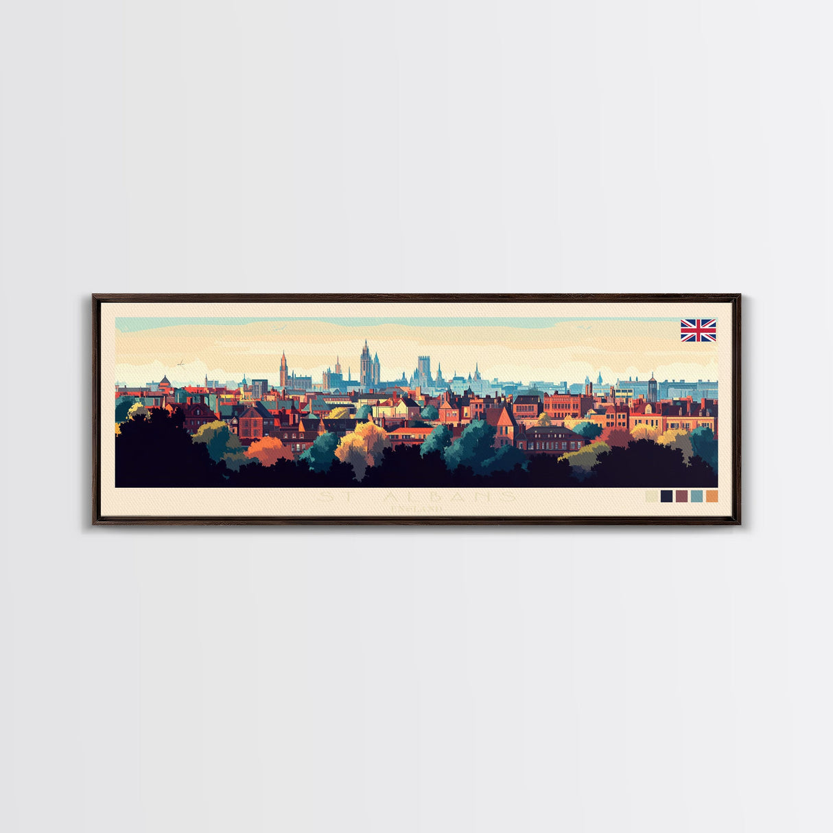 St Albans, England Travel Poster Panoramic Canvas Print, St Albans, England Painting, England Art, St Albans Travel Art, Guest Room Painting