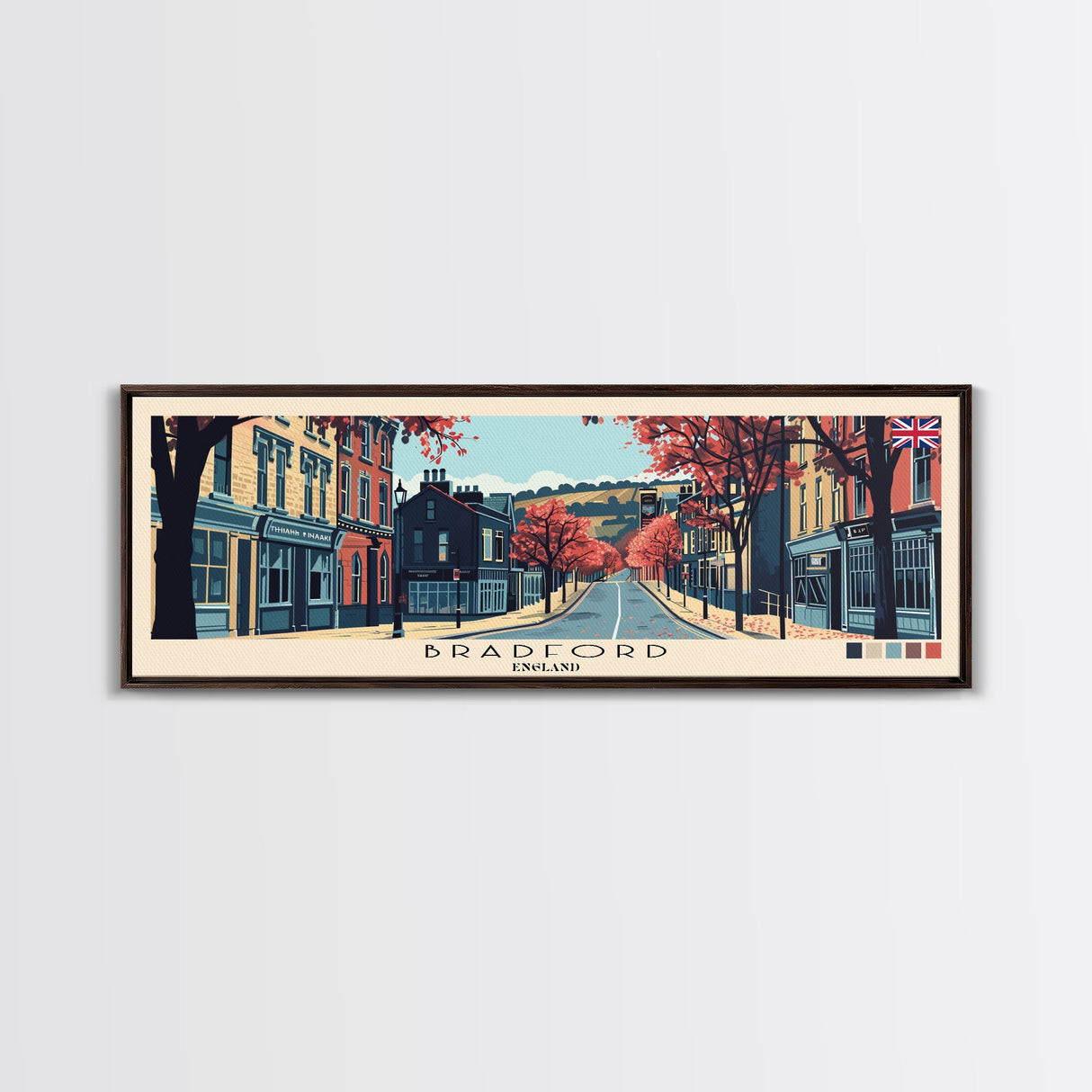 Bradford, England Panoramic Canvas Print, Bradford, England Painting, England Art, Bradford Travel Poster, Travel Art, Vacation Gift