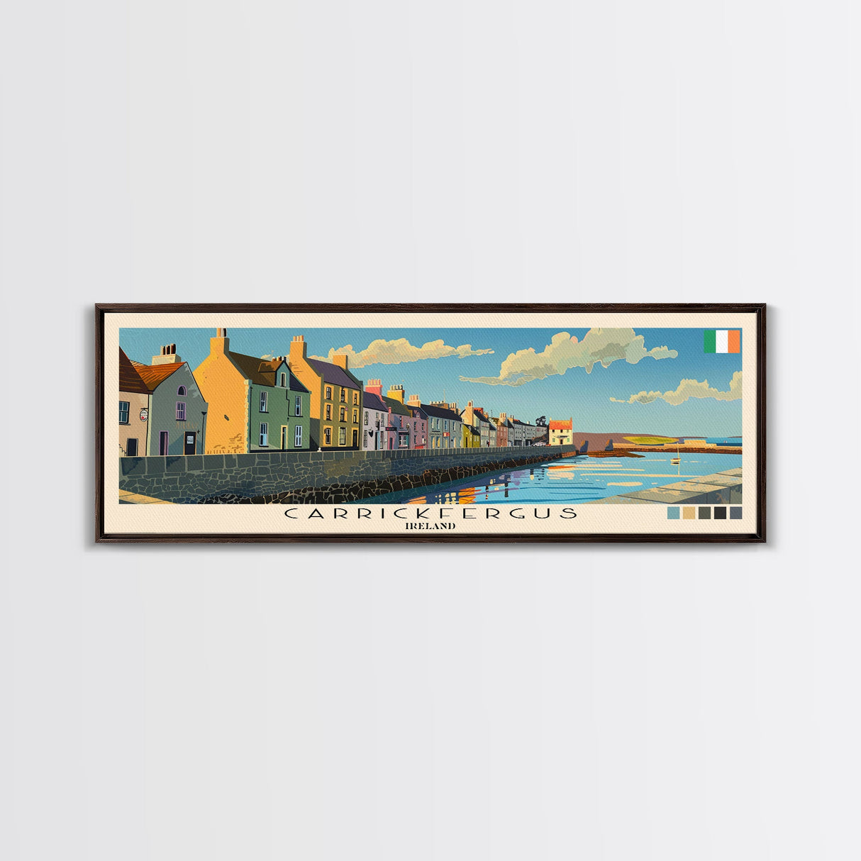 Carrickfergus, Ireland Panoramic Canvas Print, Carrickfergus, Ireland Painting, Ireland Art, Carrickfergus Travel Poster, Travel Art, Living Room Painting
