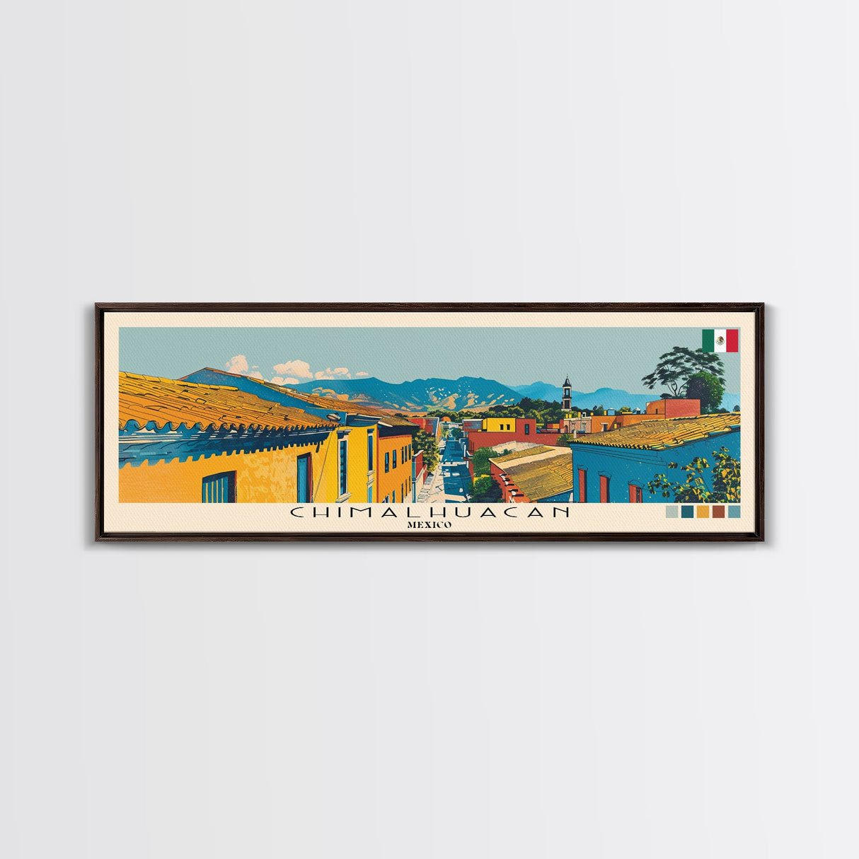 Chimalhuacan, Mexico Panoramic Canvas Print, Chimalhuacan, Mexico Painting, Mexico Art, Chimalhuacan Travel Poster, Travel Art, Living Room Painting