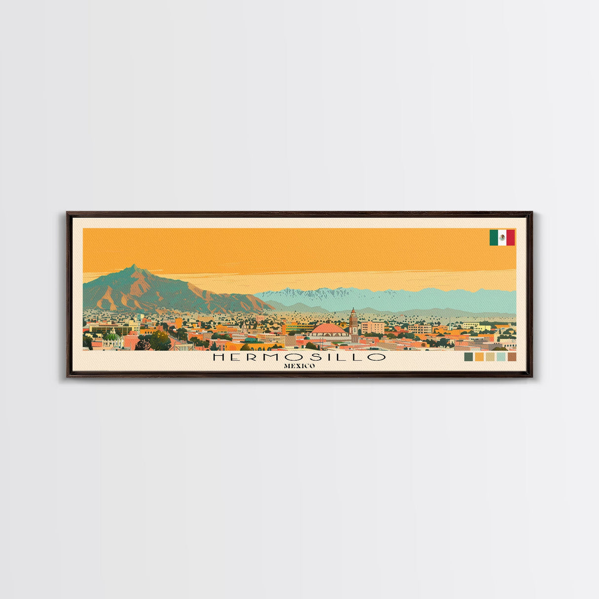 Hermosillo, Mexico Panoramic Canvas Print, Hermosillo, Mexico Painting, Mexico Art, Hermosillo Travel Poster, Travel Art, Living Room Painting