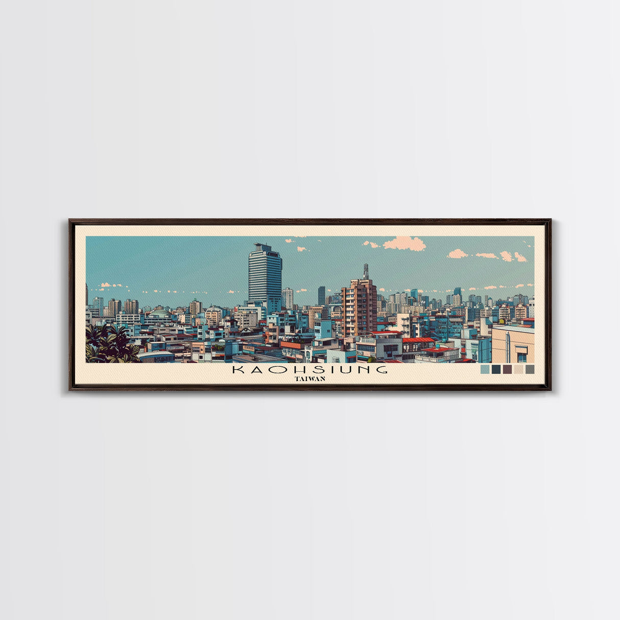 Kaohsiung, Taiwan Panoramic Canvas Print, Kaohsiung, Taiwan Painting, Taiwan Art, Kaohsiung Travel Poster, Travel Art, Vacation Gift